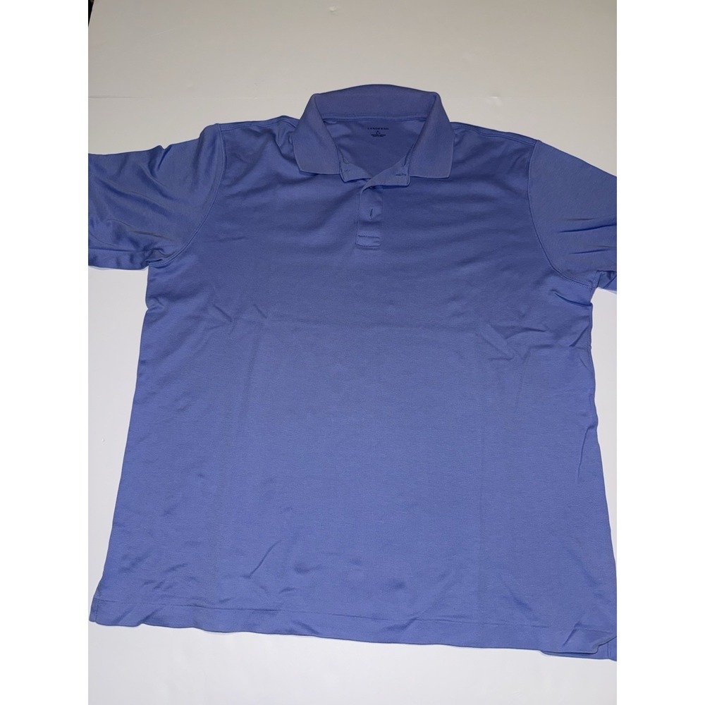 Lands End Men XL Polo Shirt Blue Purple 100% Pima Cotton Preppy Collar Casual